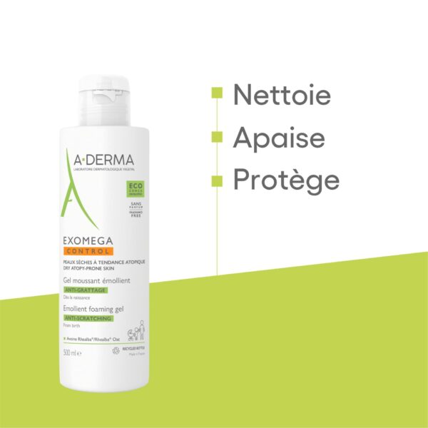 A-DERMA — EXOMEGA CONTROL GEL MOUSSANT ÉMOLLIENT ANTI-GRATTAGE 500 ml – Image 2