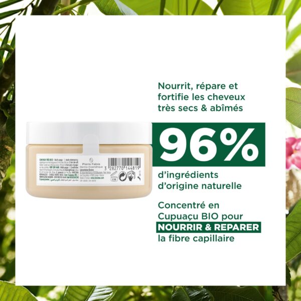 Klorane - Masque Réparation 3 en 1 au Cupuaçu BIO - Cheveux très secs 150 ml – Image 3