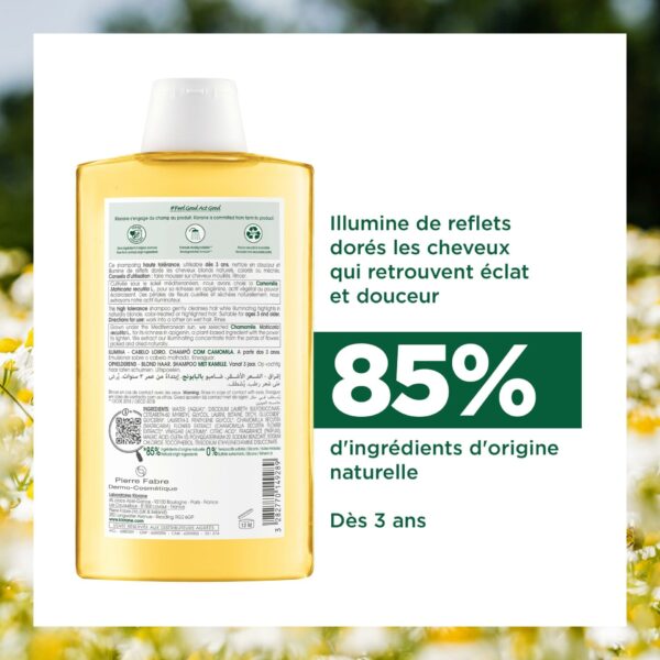 Klorane - Shampoing Reflets Blonds à la Camomille cheveux blonds à châtains - Éclaircissant 400 ml – Image 2