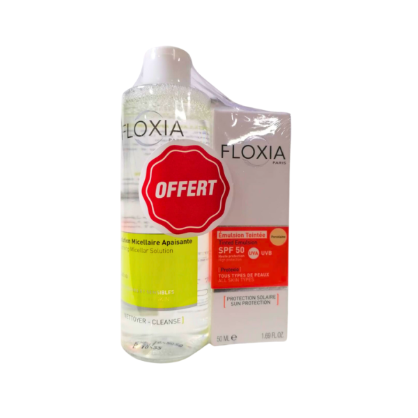 Floxia Emulsion Teintee spf50 + Solution micillaire 250ml Pack