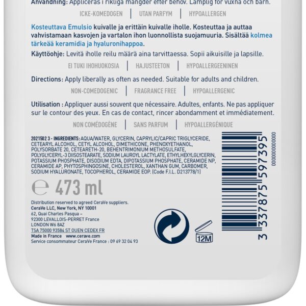 CeraVe Lait Hydratant Léger Peau Sèche à Très Sèche | 473ml – Image 3