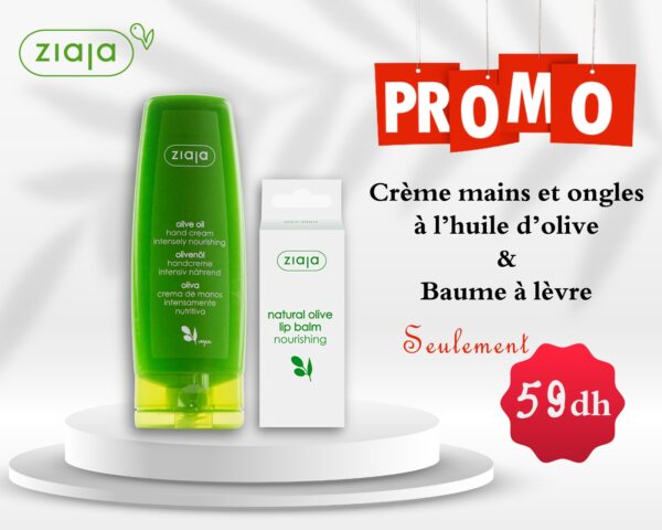 Ziaja Creme Mains 80ml + baume a Levres 10ml Olive Naturel Pack
