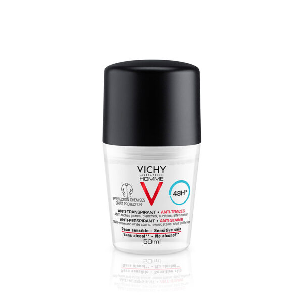 Vichy Homme Déodorant Bille Anti-Traces 48H Protection Chemises Peau Sensible | 50ml