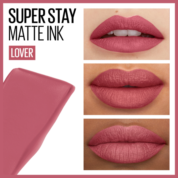 Maybelline – Rouge à lèvre Mat Liquide – Longue tenue – Superstay Matte Ink 15 LOVER ml – Image 3