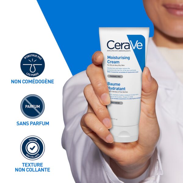 CeraVe Baume Hydratant Nourrissant Peau Sèche à Très Sèche | 177ml = Crème Lavante Miniature Offerte – Image 6