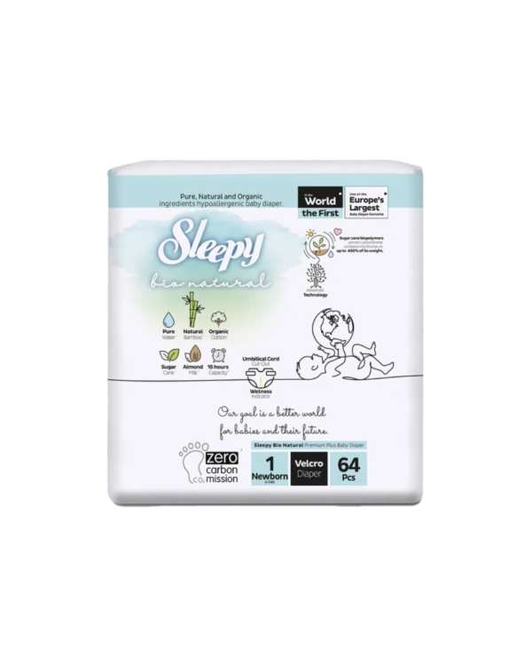 Sleepy Bio Natural Couches Taille 1 Newborn 2-5kg 64 Pieces
