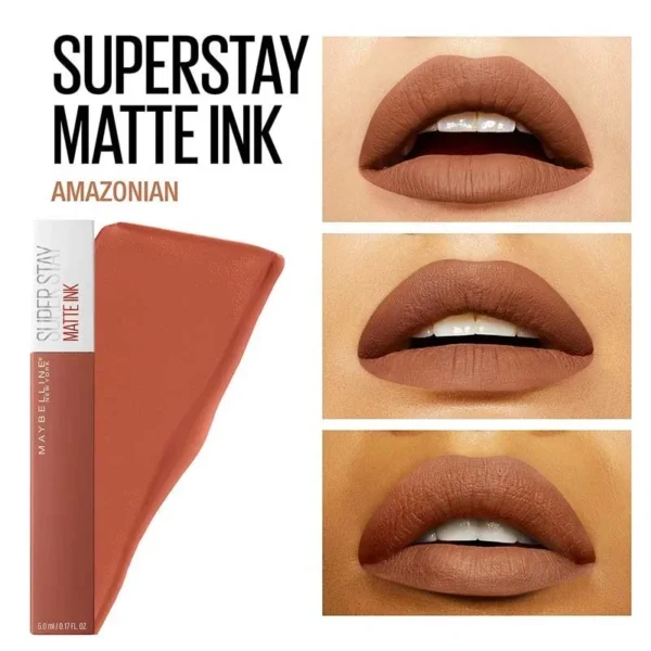 Maybelline – Rouge à lèvre Mat Liquide – Longue tenue – Superstay Matte Ink 70 Amazonian 5 ml – Image 3